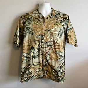 Nautica S Cotton Button-Down Hawaiian Shirt Green Foliage